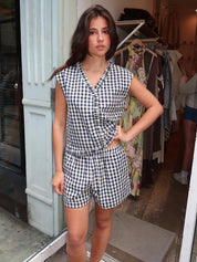 Flores Vest & Short Set in Check Navy