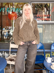 Chunky Alpaca Two Tone Brioche Pullover in Olive