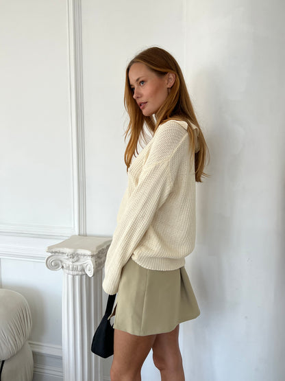 Graham Waffle Knit Sweater in Cream
