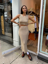Load image into Gallery viewer, Kora Knit Top &amp; Skirt Set in Tan

