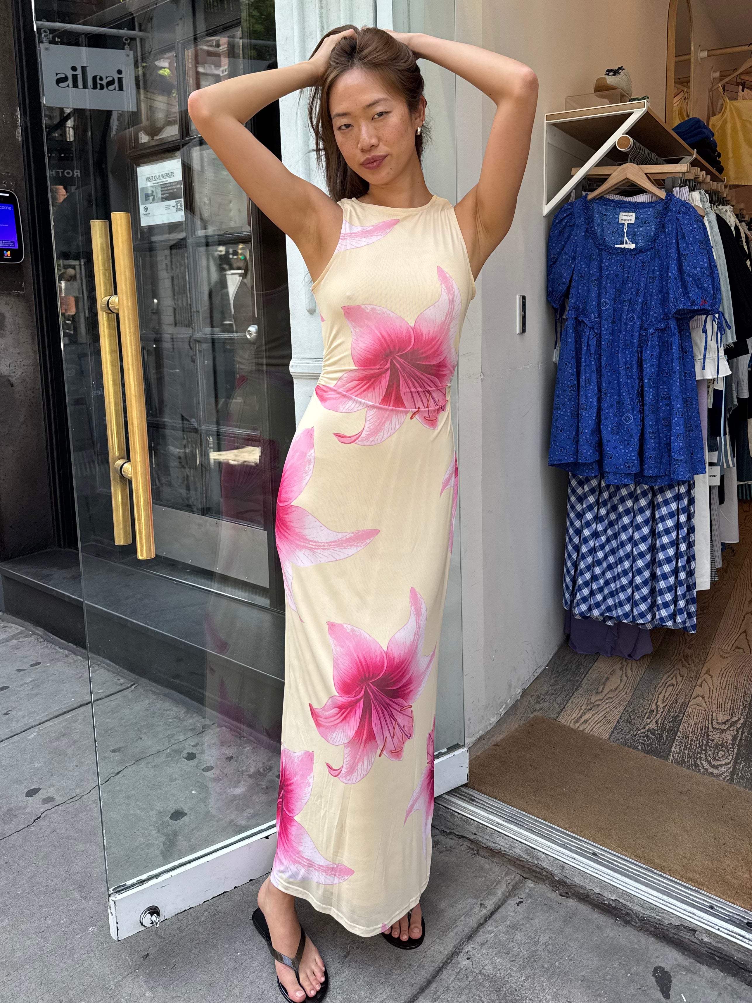 Solace Mesh Maxi Dress in Yellow Floral Multi