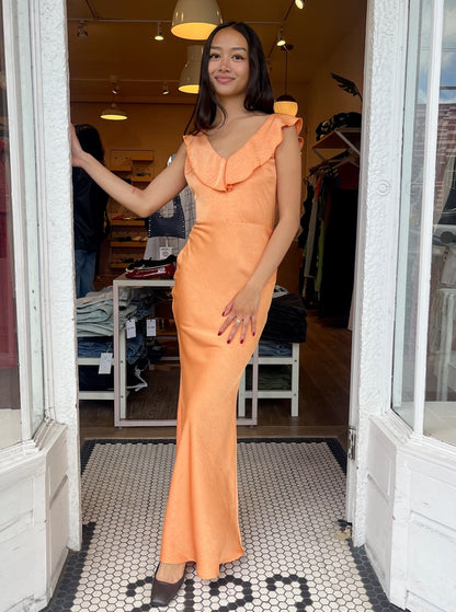 Venus Satin Maxi Dress in Orange