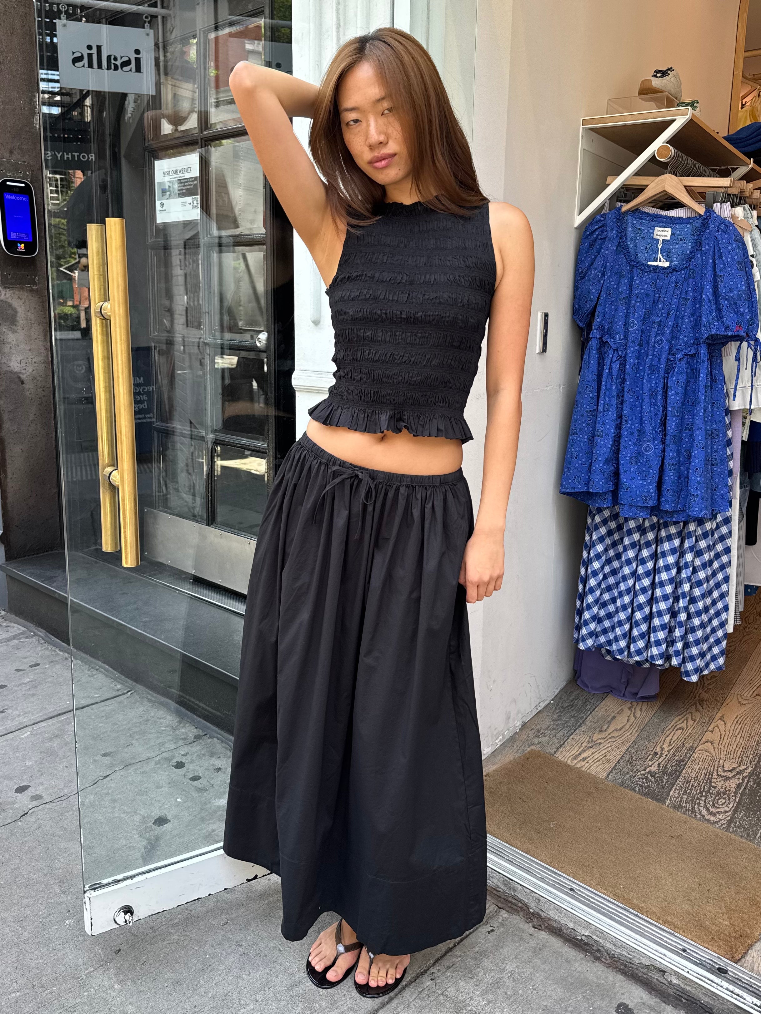 Noelle Poplin Maxi Skirt in Noir