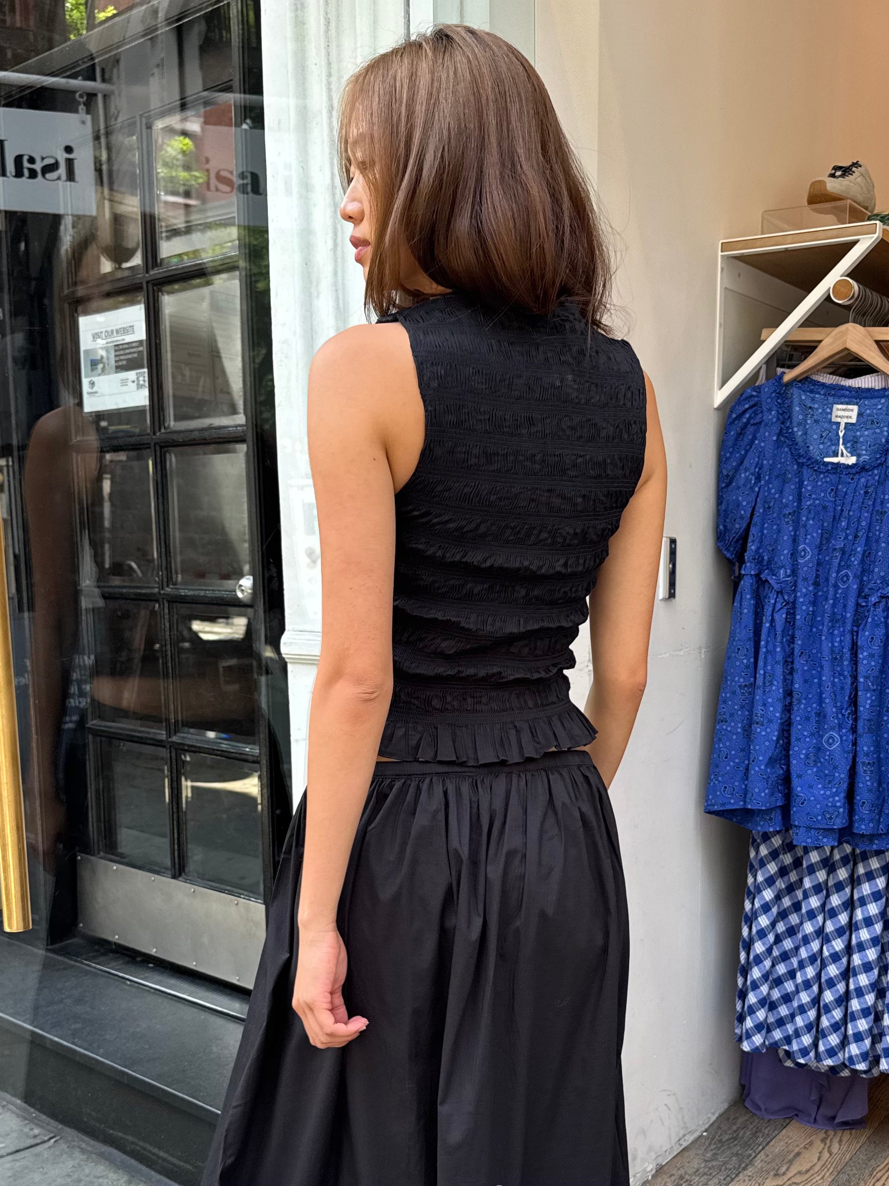 Phoebe Smocked Tank in Noir
