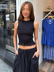 Phoebe Smocked Tank in Noir