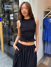Phoebe Smocked Tank in Noir