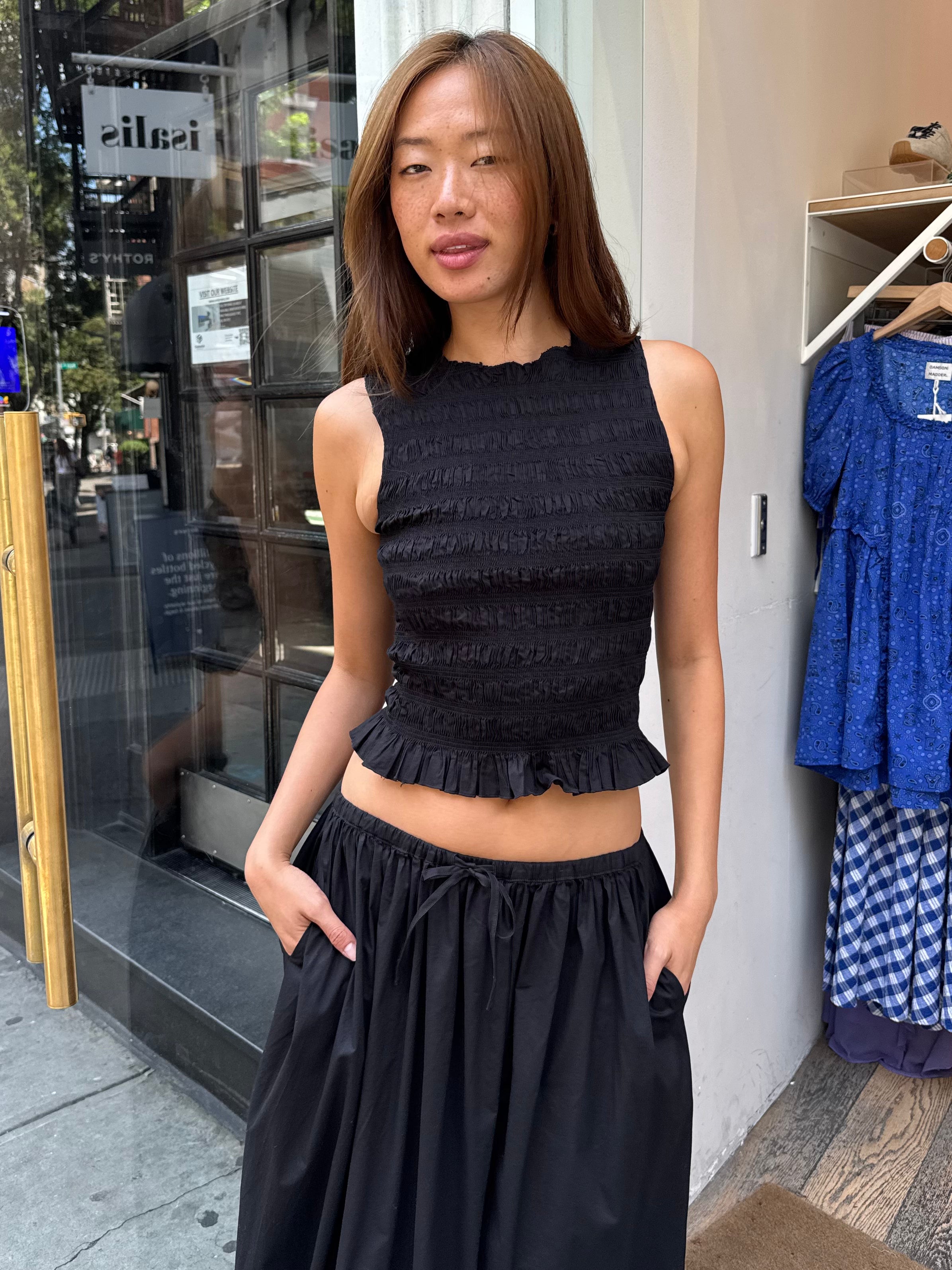 Phoebe Smocked Tank in Noir