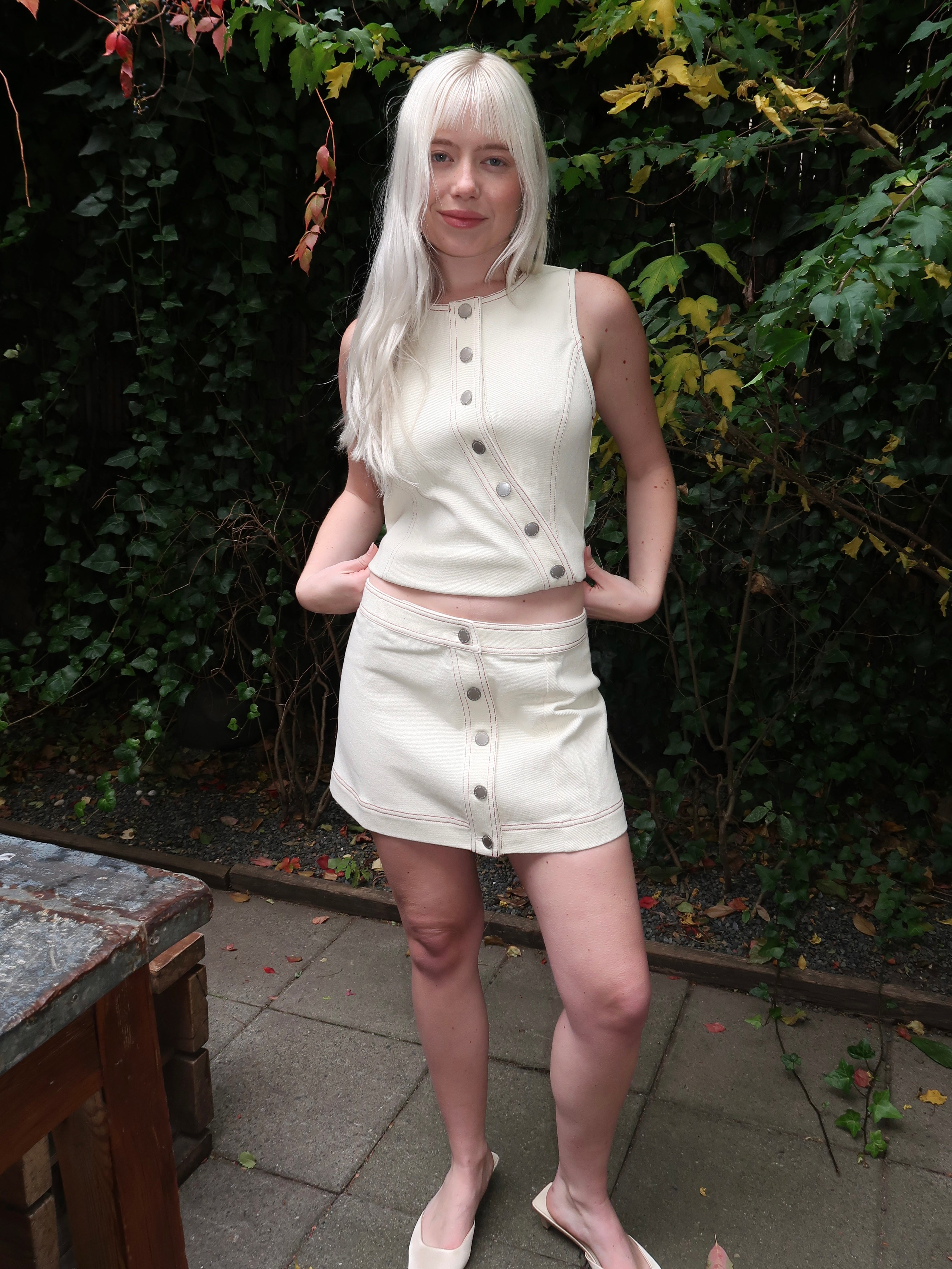 Aggie Denim Skirt in Ecru