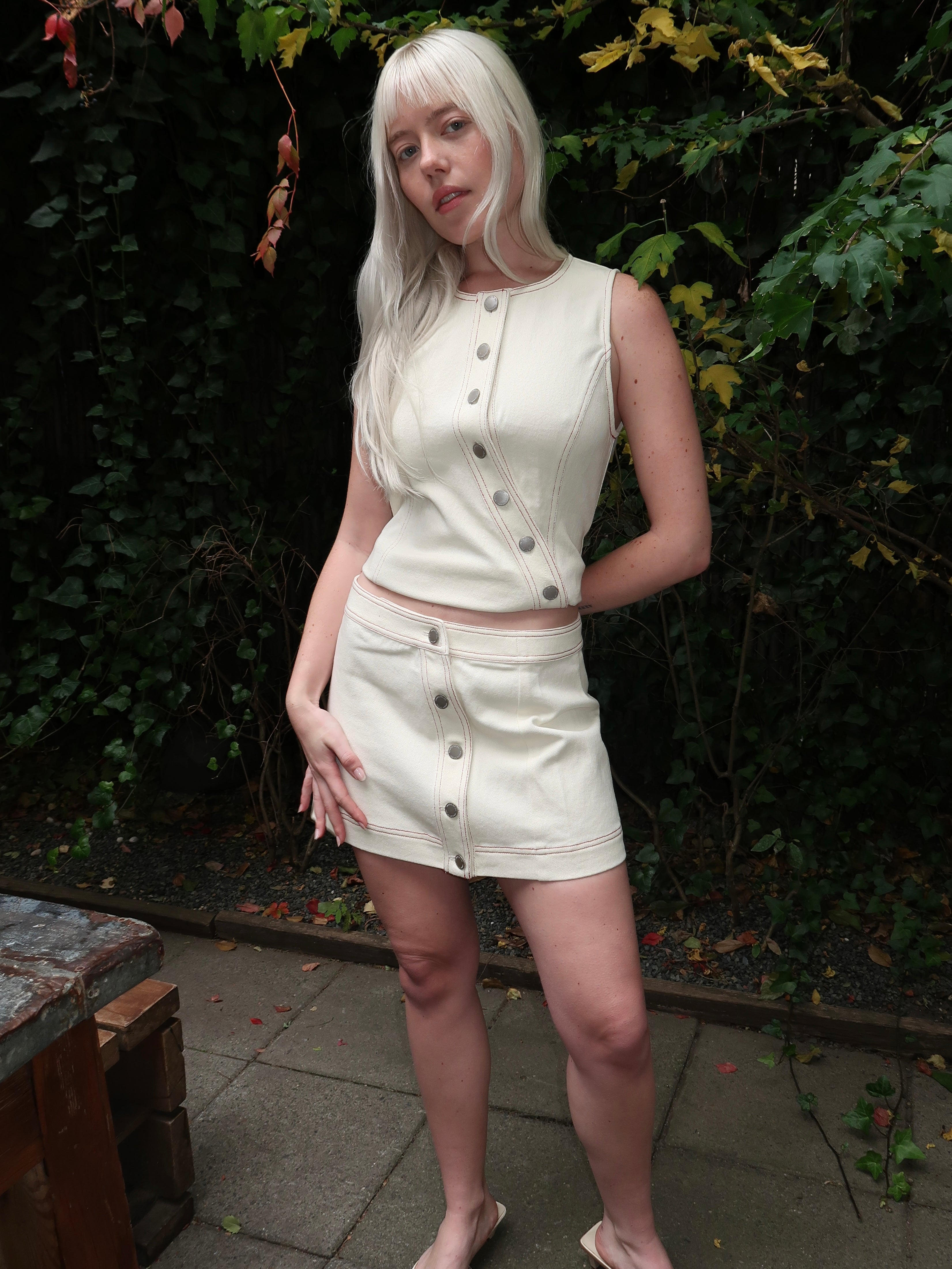 Aggie Denim Skirt in Ecru