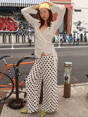 Nella Crepe Wide Leg Pant in Macadamia/Black Polka Dot