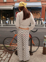 Nella Crepe Wide Leg Pant in Macadamia/Black Polka Dot
