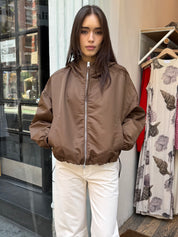 Croppe Nylon Windbreaker in Brown