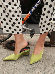 Satin Pointed Gala Wedge in Moss