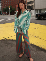 Toni Poplin Pant in Teal/Brick Stripe