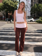 Foldover Ponte Pants in Strawberry Chocolate