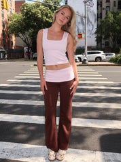 Foldover Ponte Pants in Strawberry Chocolate