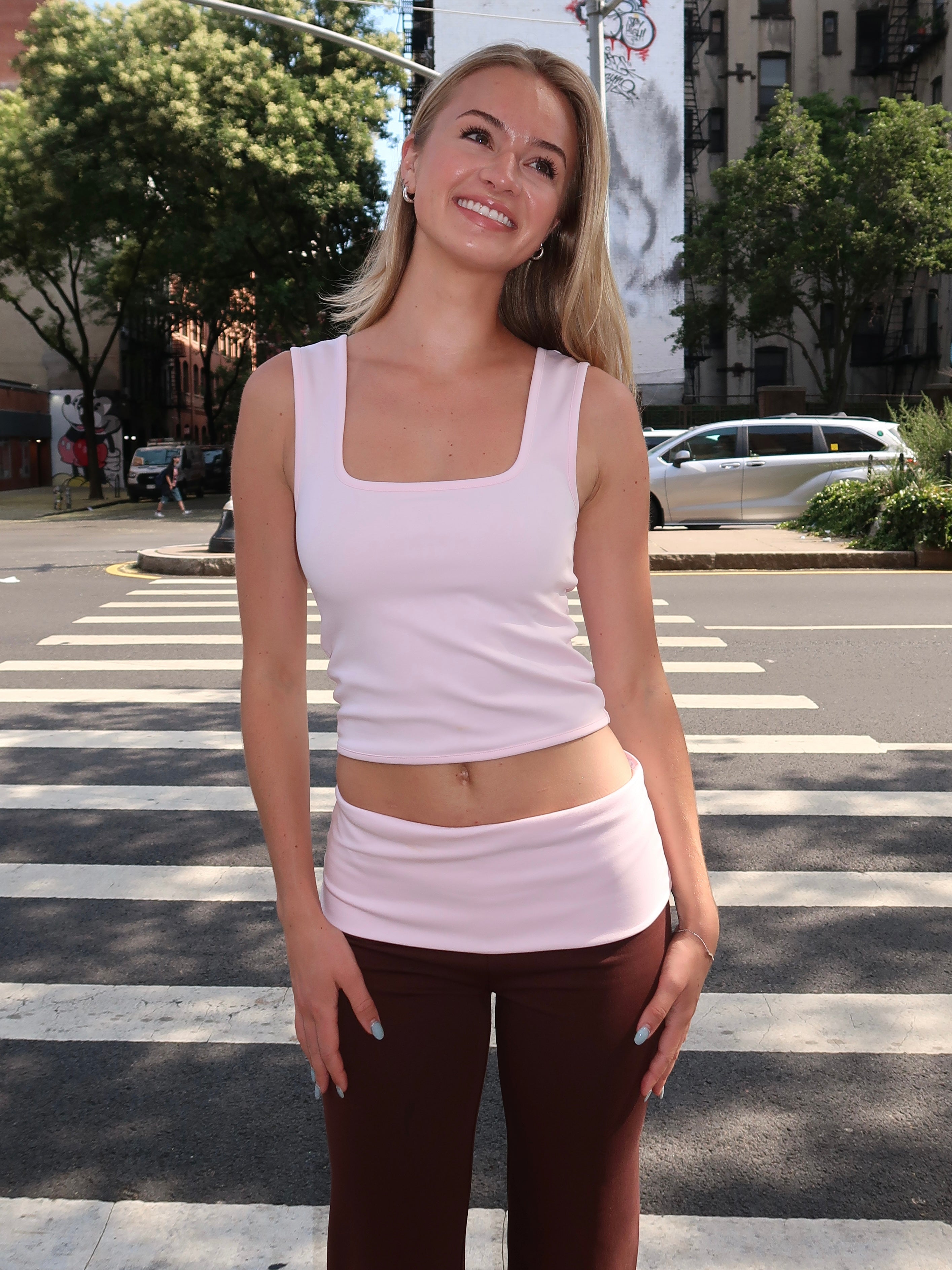 Square Neck Ponte Tank Top in Strawberry Chocolate