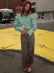 Toni Poplin Pant in Teal/Brick Stripe
