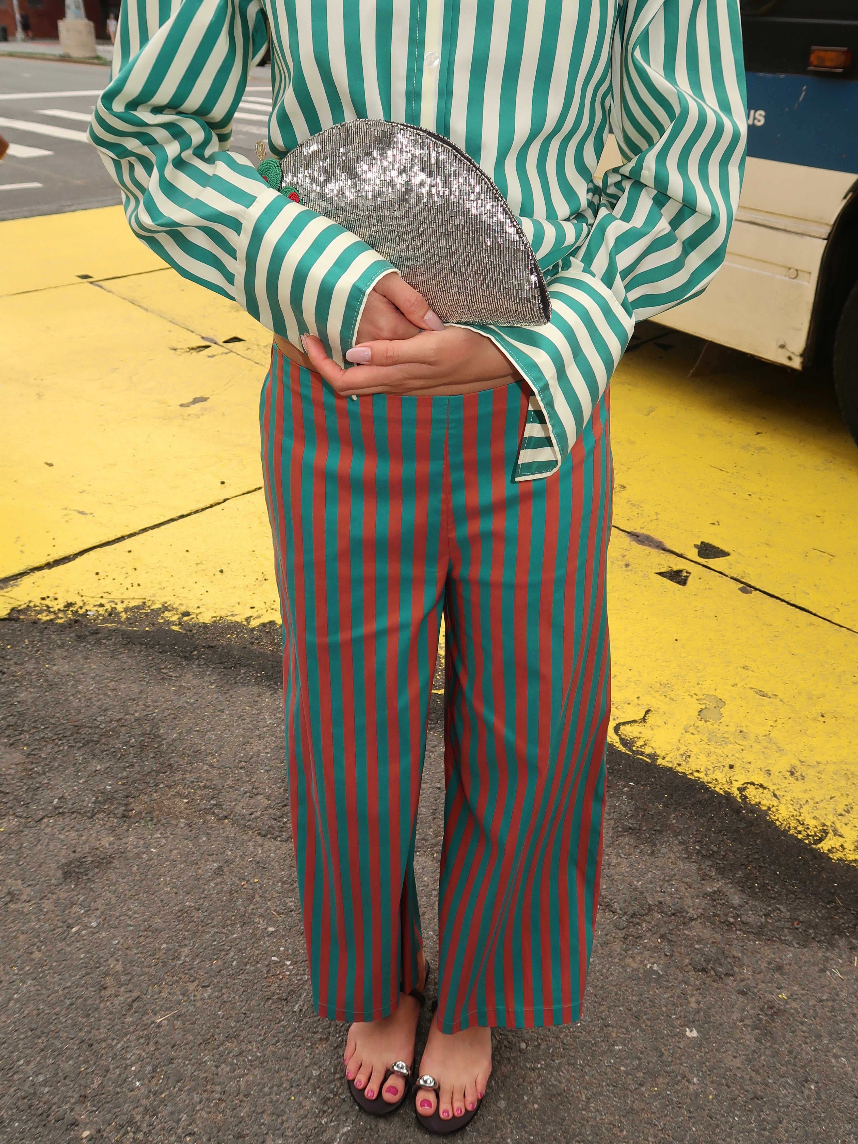 Toni Poplin Pant in Teal/Brick Stripe