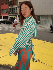 Loch Poplin Button Up in Teal/Cream Stripe