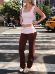 Foldover Ponte Pants in Strawberry Chocolate