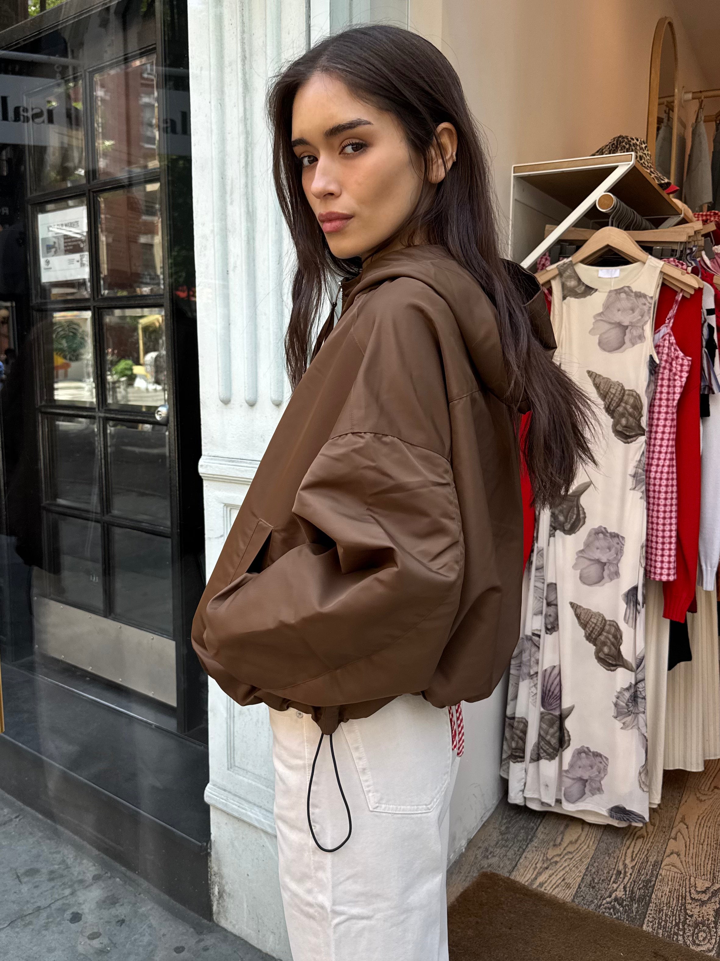 Croppe Nylon Windbreaker in Brown