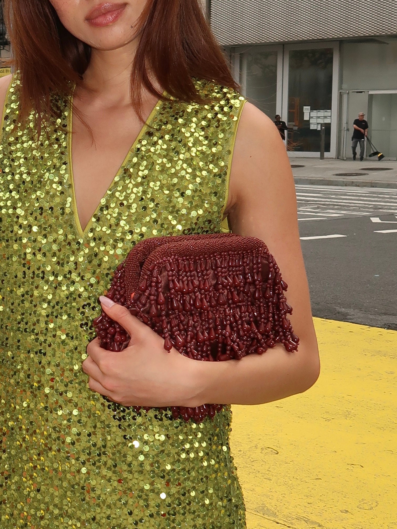 Beaded Drop Clutch in Chocolate