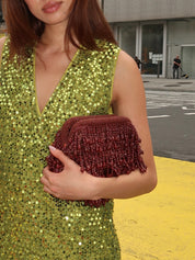 Beaded Drop Clutch in Chocolate