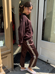 The Silk Stripe Crop Pant in Espresso