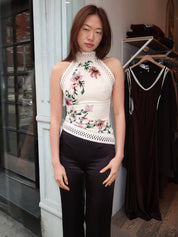 Camelia Racer Top in Cream Gardenia Floral