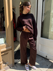 The Silk Stripe Crop Pant in Espresso