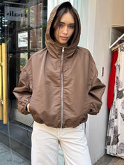 Croppe Nylon Windbreaker in Brown