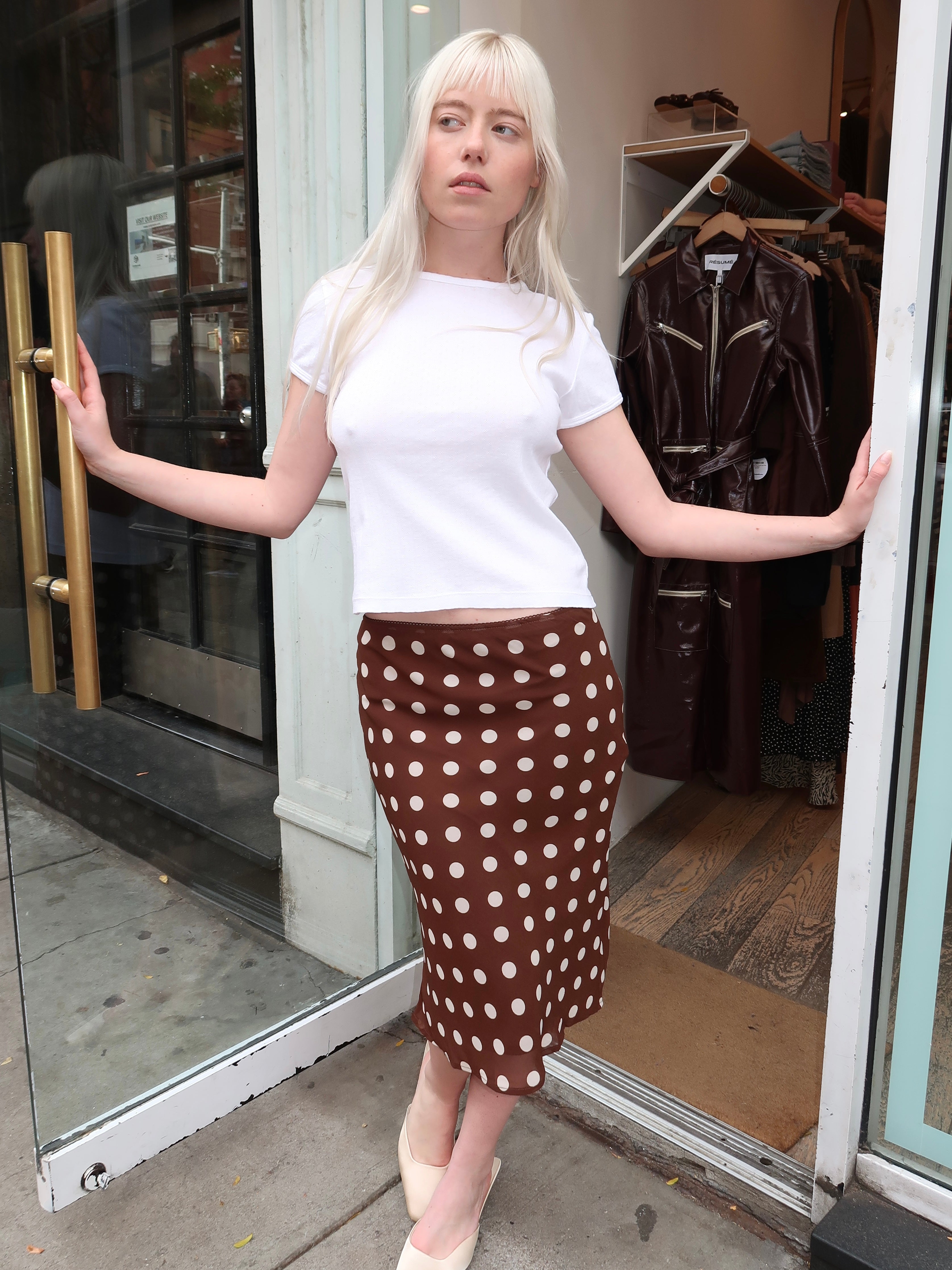 Angeles Midi Skirt in Brown Dot