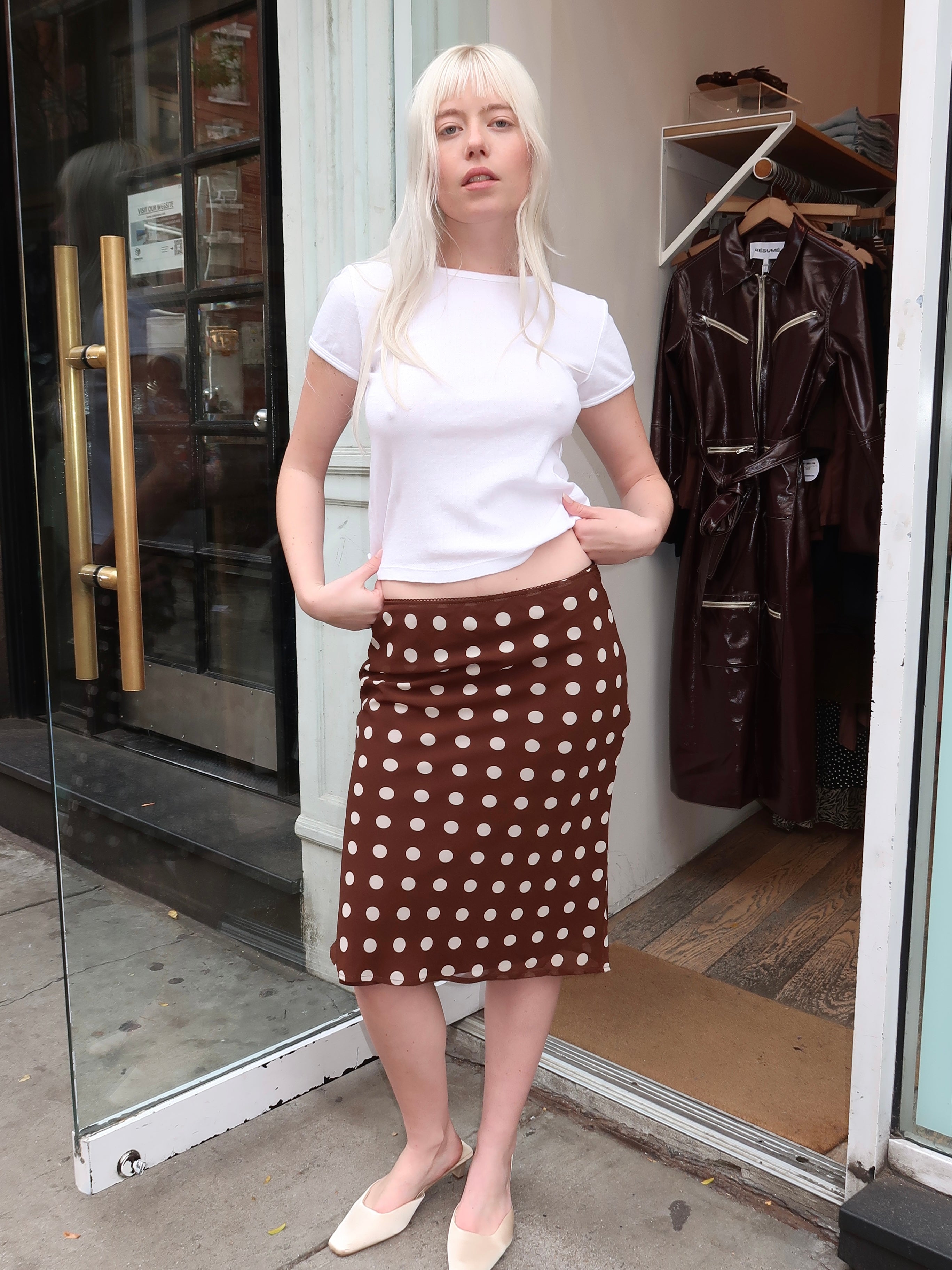 Angeles Midi Skirt in Brown Dot