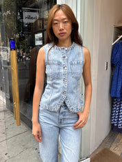 Gia Fitted Collarless Vest in Gaze