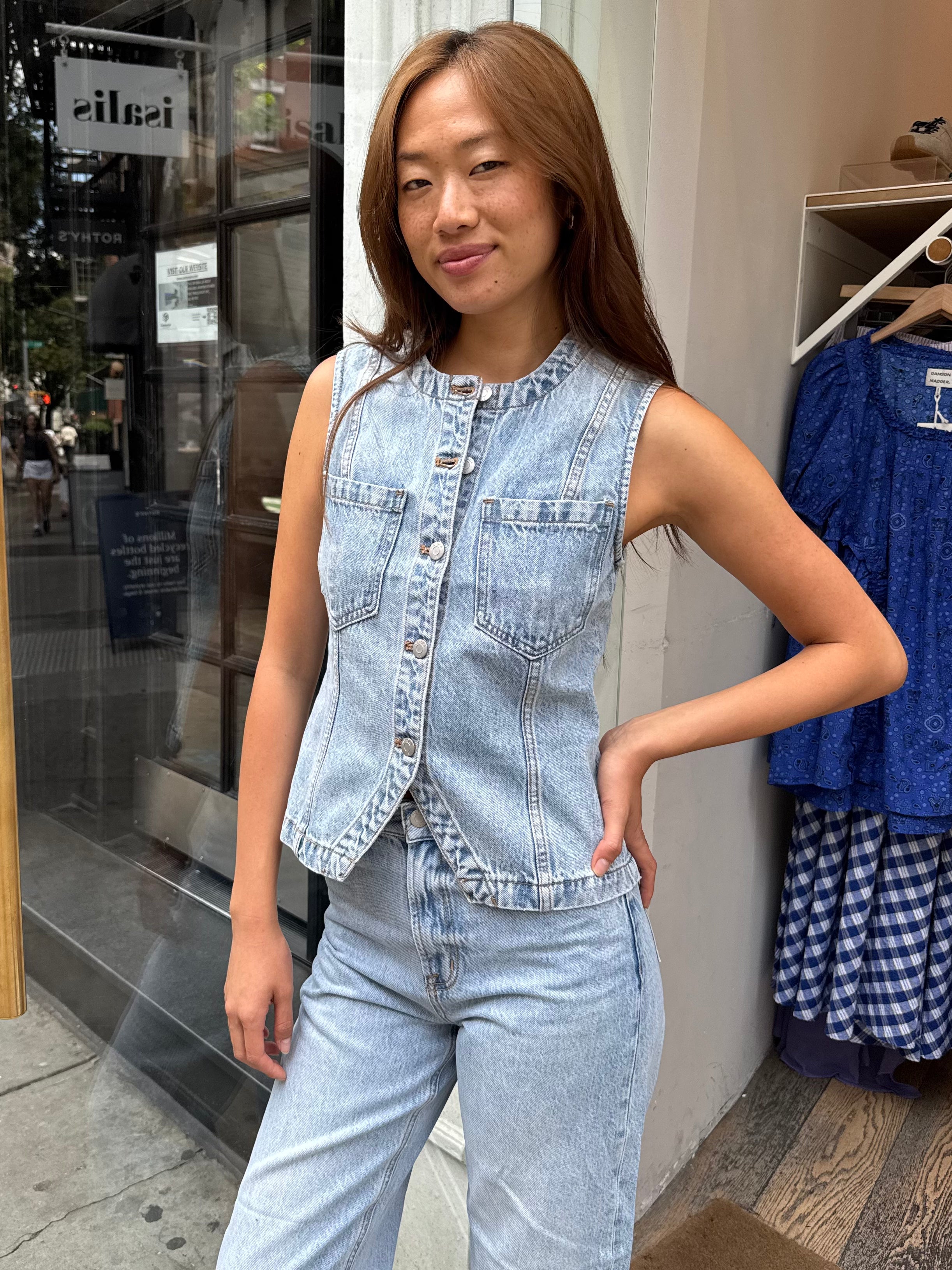 Gia Fitted Collarless Vest in Gaze