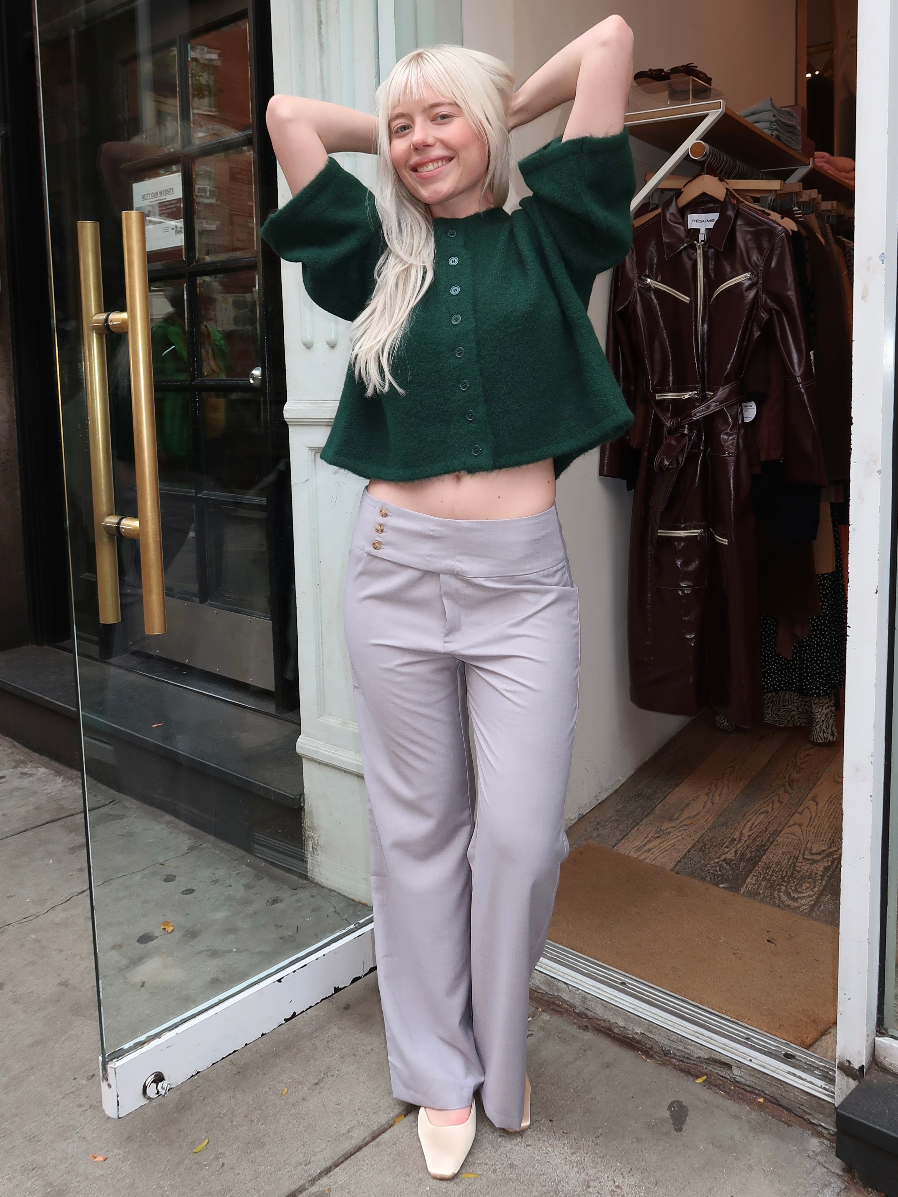 Viola Low Rise Flared Trousers in Light Grey