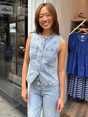 Gia Fitted Collarless Vest in Gaze