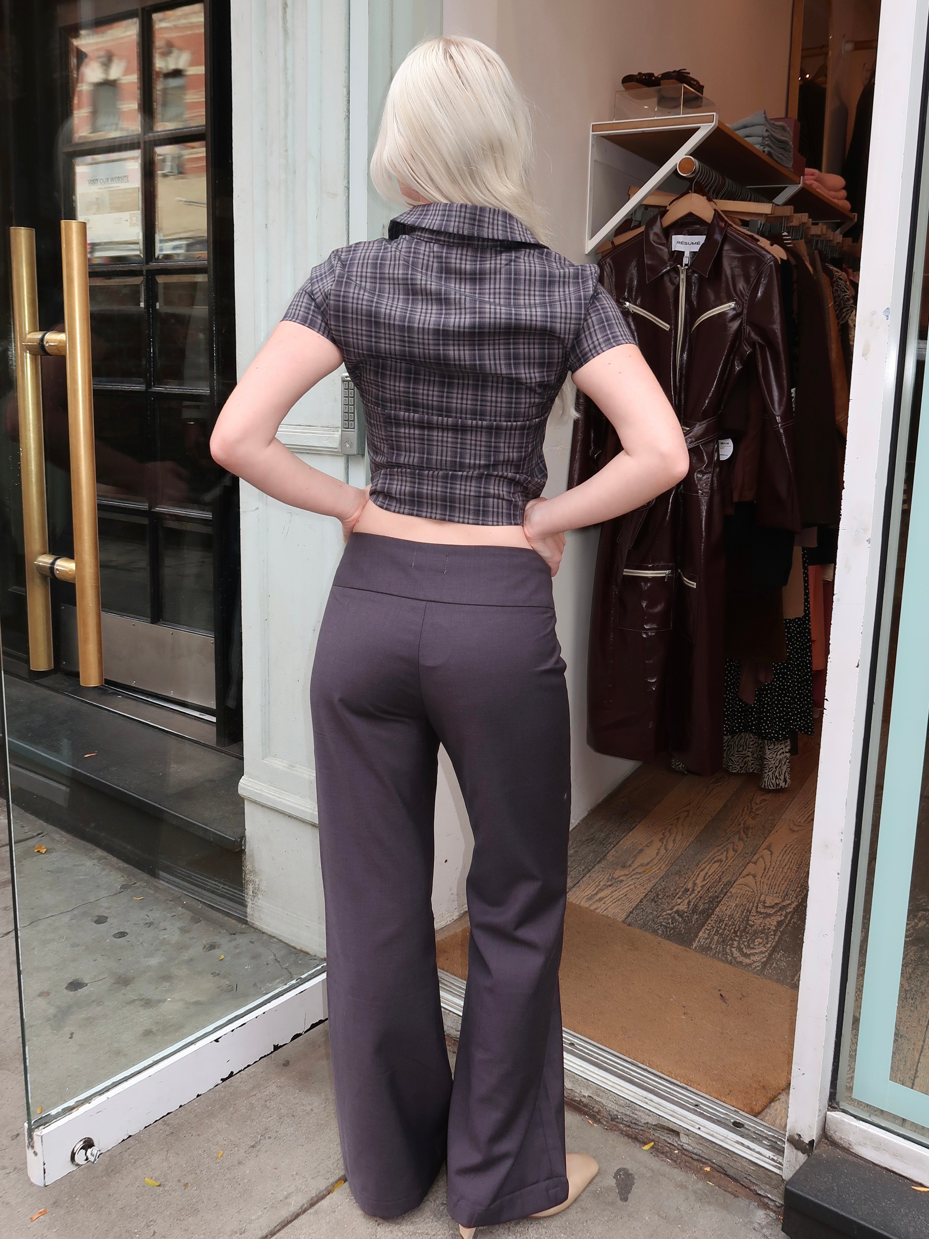 Viola Low Rise Flared Trousers in Charcoal