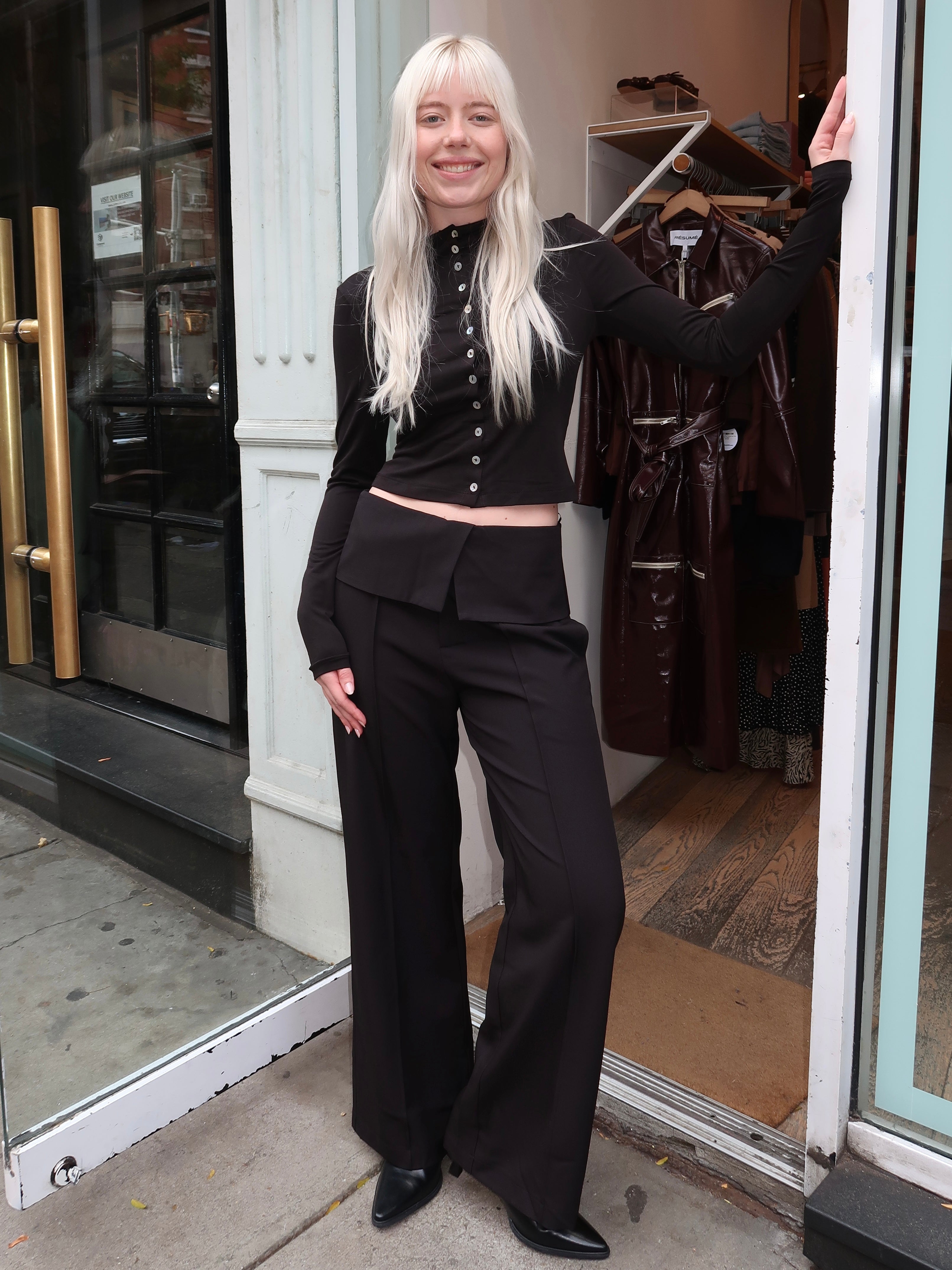 Rumi Folded Waist Trouser in Black