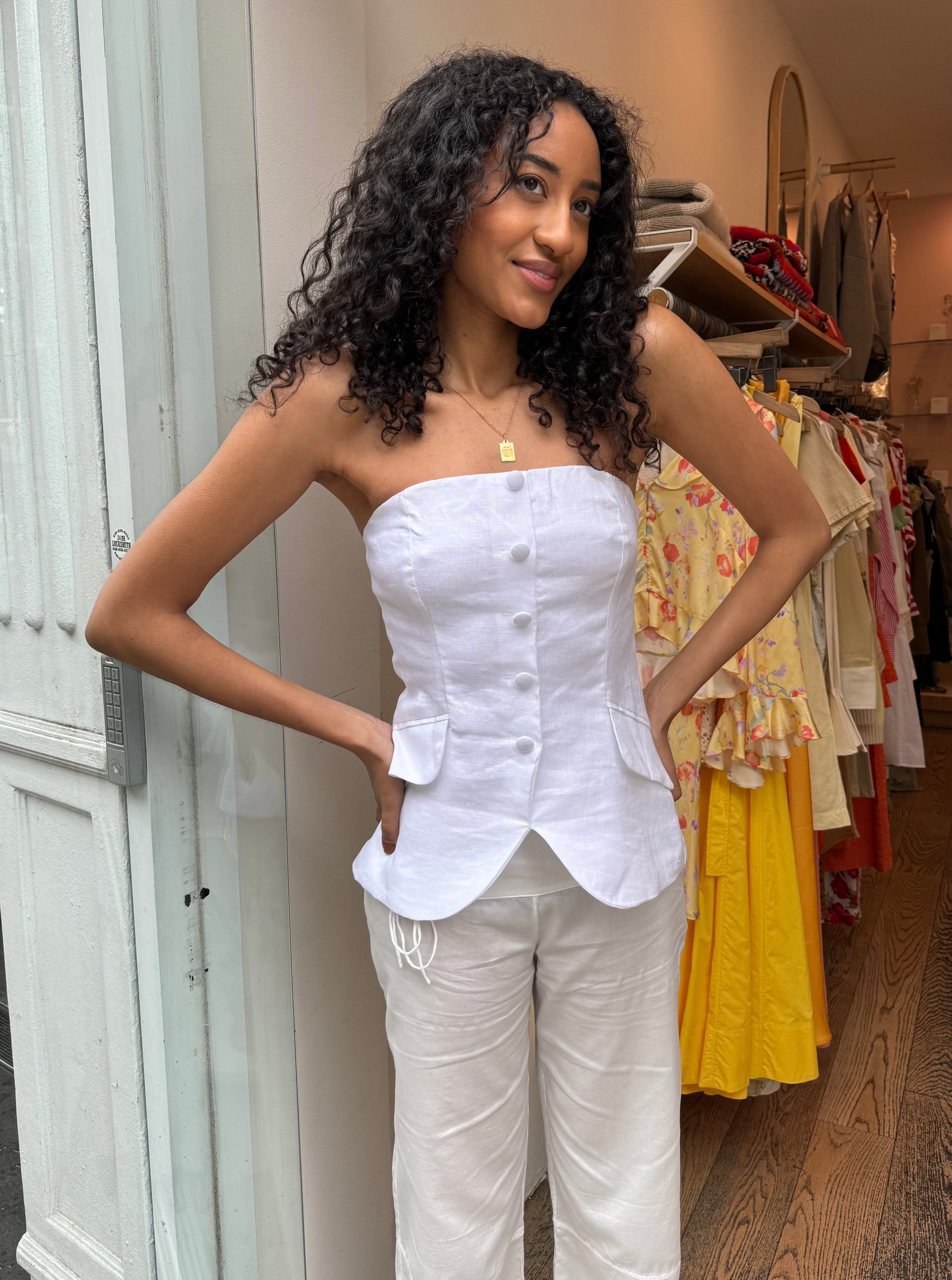 Parvati Linen Strapless Top in Ecru