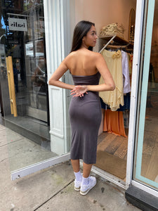 Strapless Jersey Midi Dress in Graphite