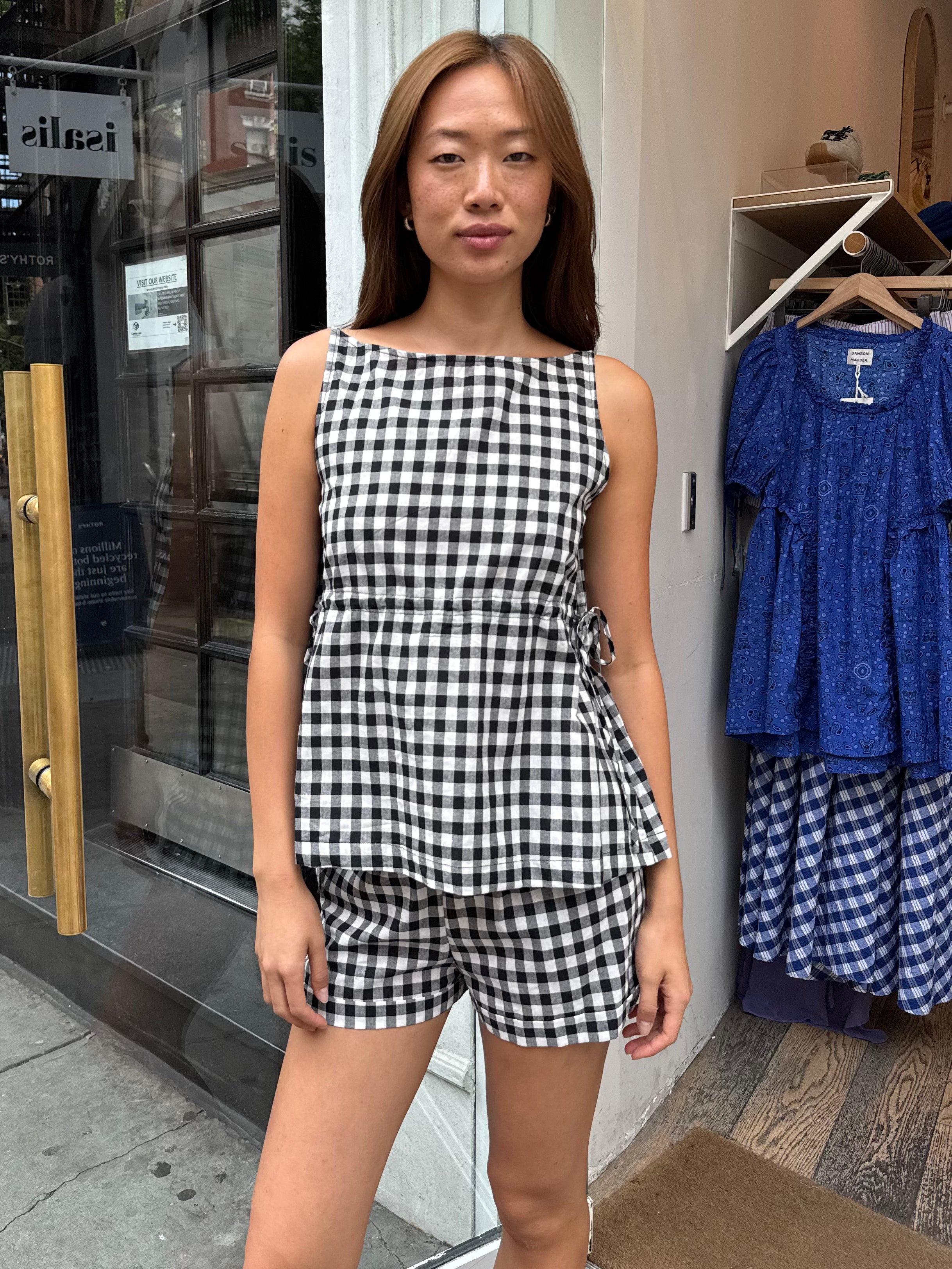 Toulouse Gingham Tank and Short Set in Black and White
