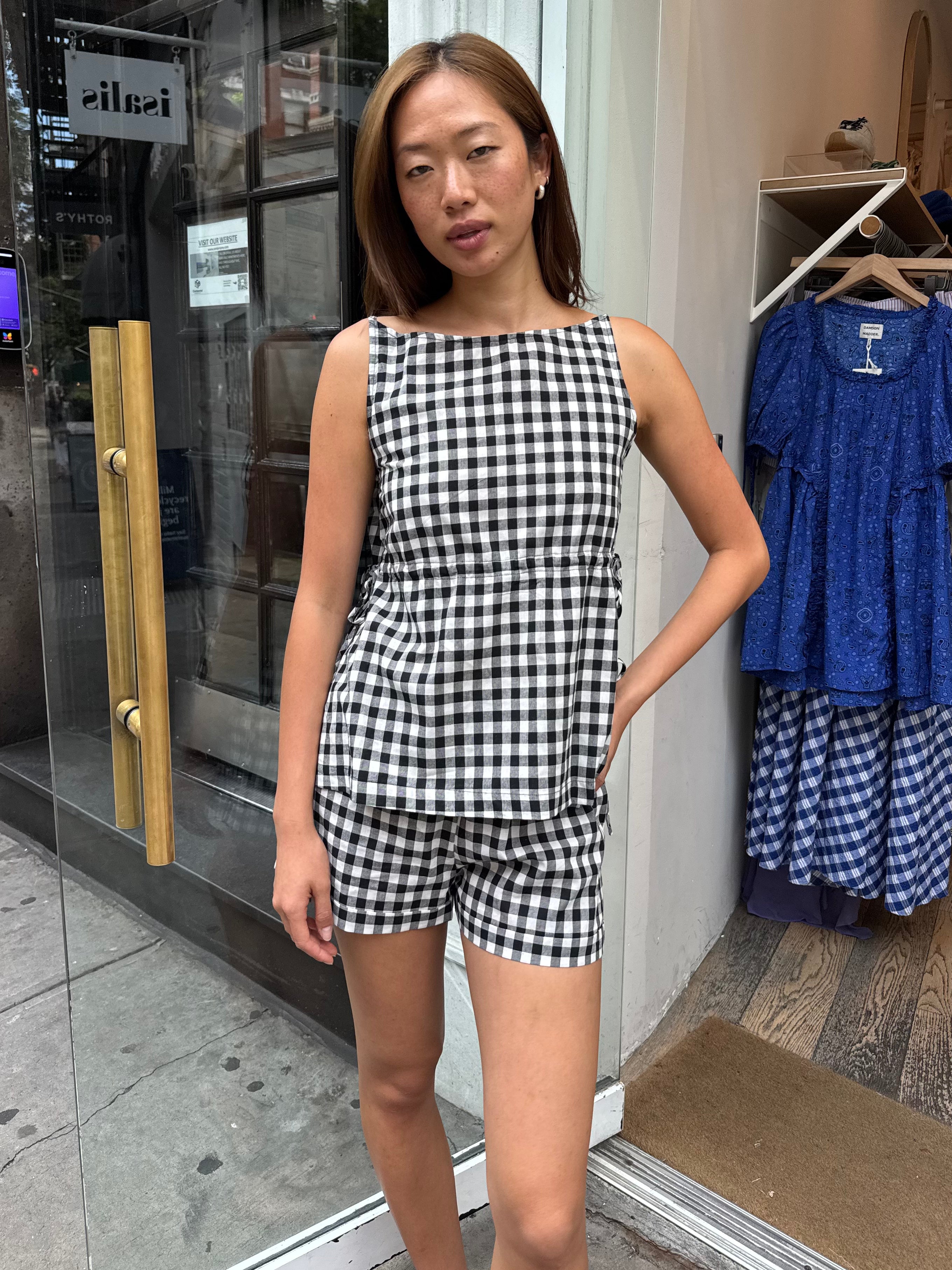 Toulouse Gingham Tank and Short Set in Black and White