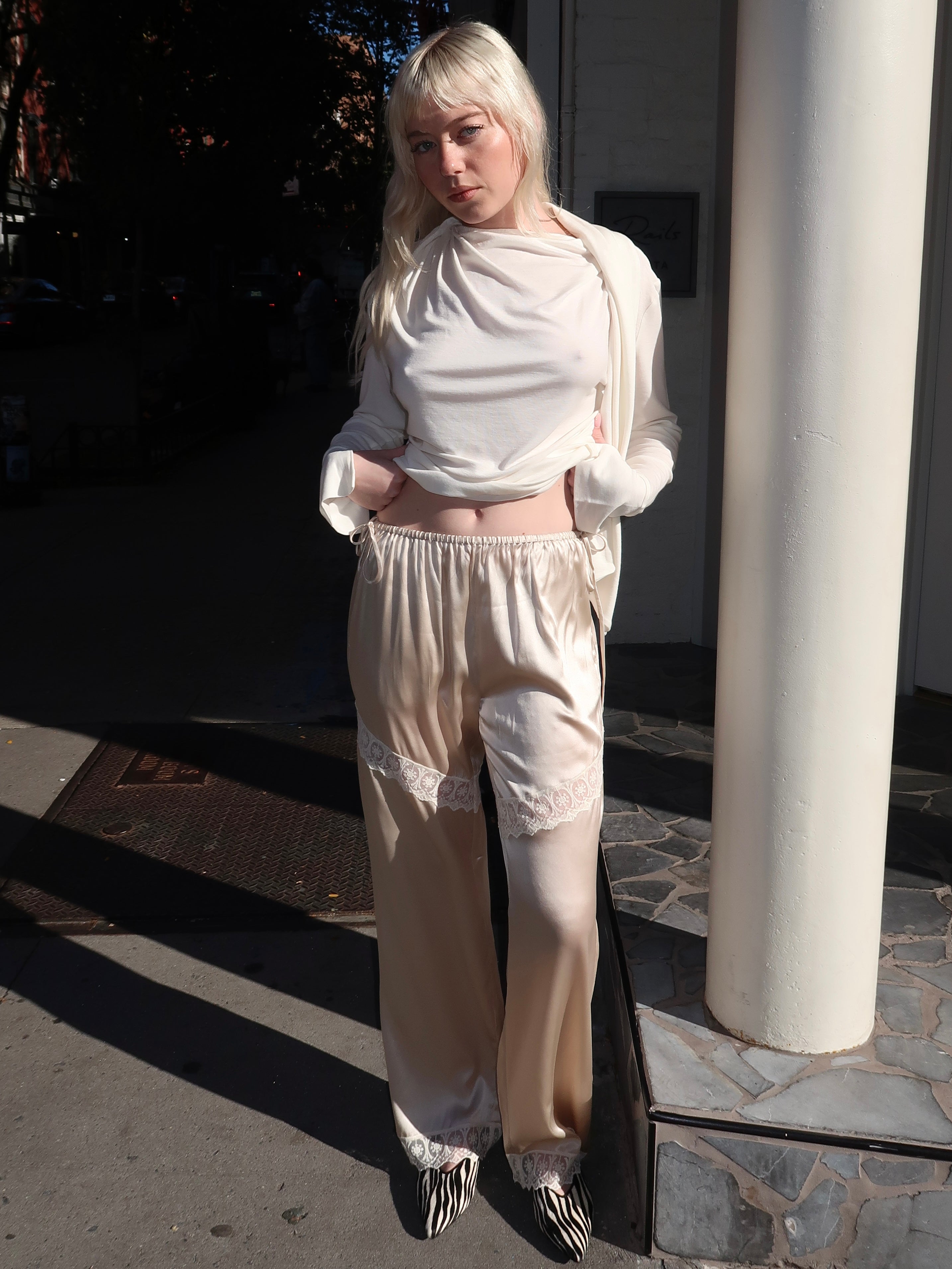 Cata Lace Pant in Ecru