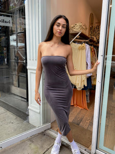 Strapless Jersey Midi Dress in Graphite