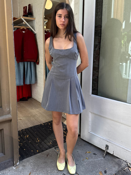 Nichols Pleated Mini Dress in Grey – Isalis