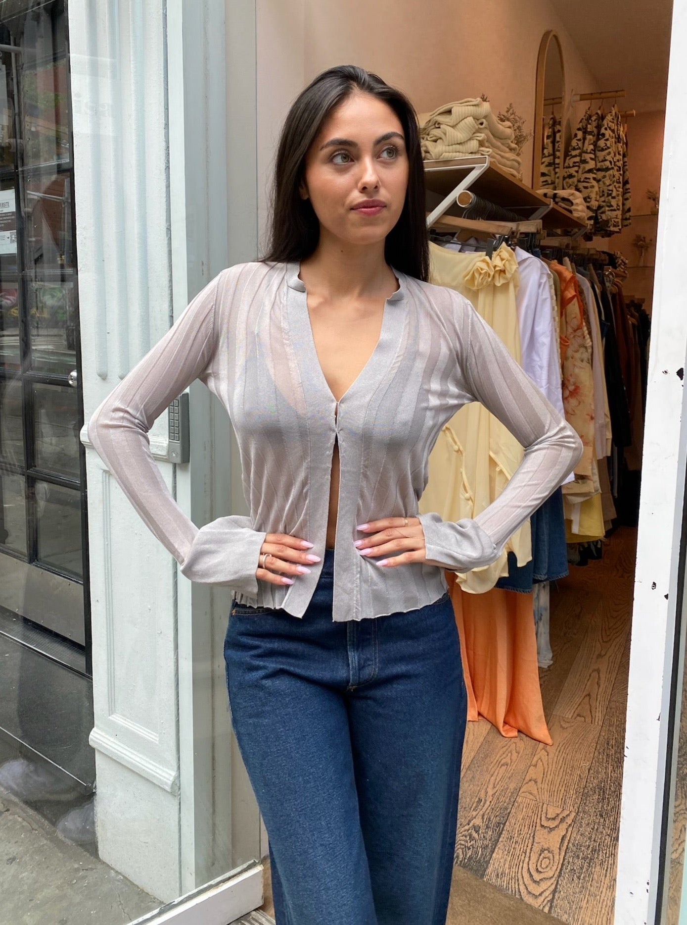 Fine Pleat Knit Shirt in Silver