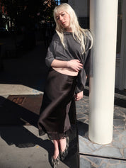 Astoria Ruffled Hem Midi Skirt in Black