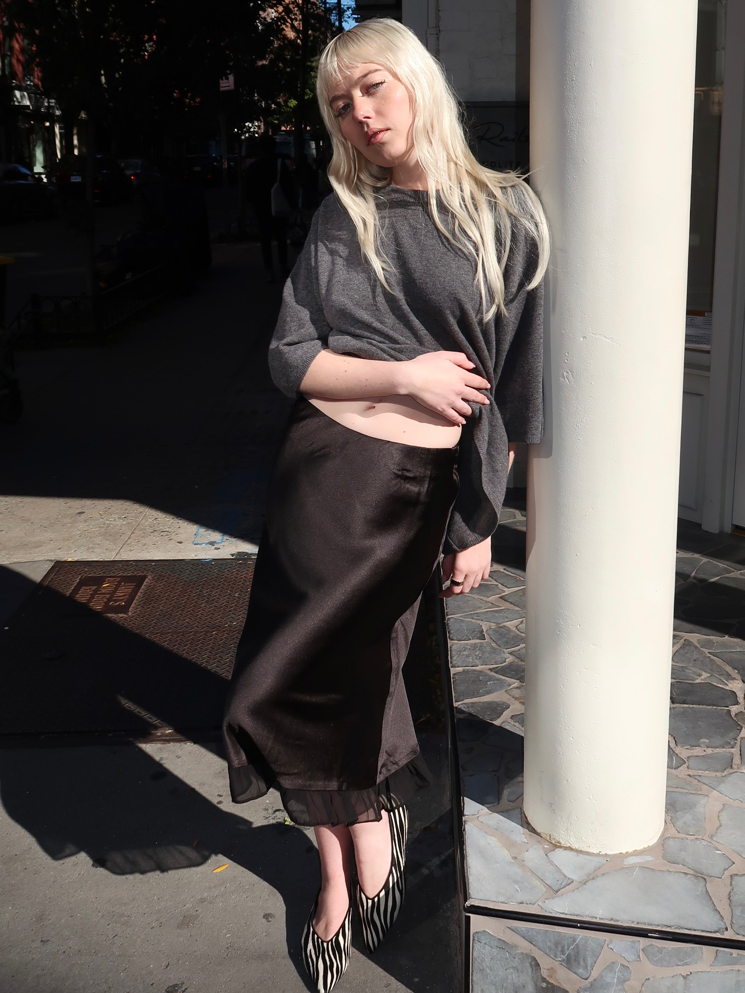 Astoria Ruffled Hem Midi Skirt in Black
